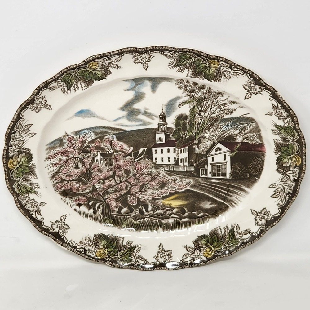 Johnson Bros The Friendly Village Green Oval Serving Platter 12" Made in England